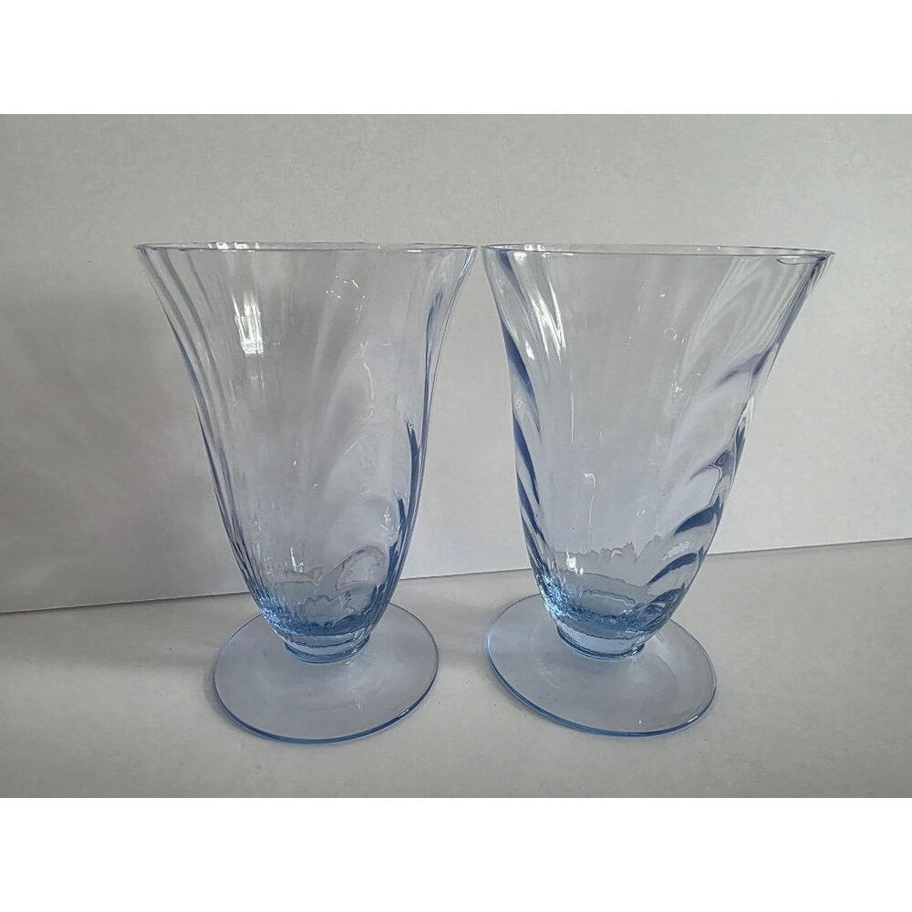 Cambridge Caprice Pair Of 5" Blue Swirl Pattern Glasses